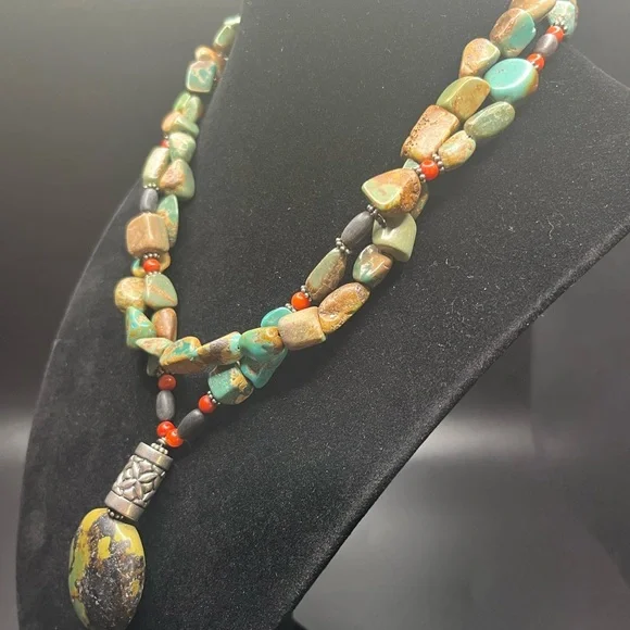 Artisan Stone Necklace Turquoise Color Jasper Pendant Sterling Silver Accents - Picture 6 of 13